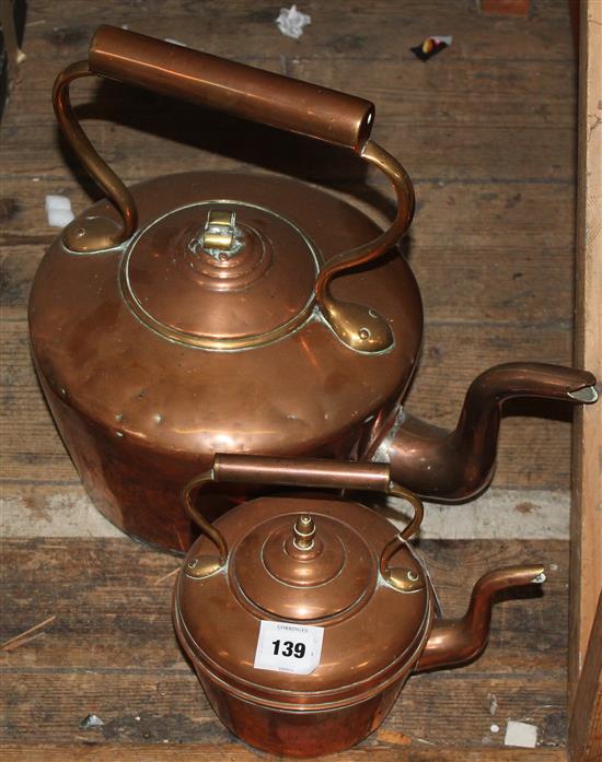 Large Victorian copper kettle and a smaller kettle